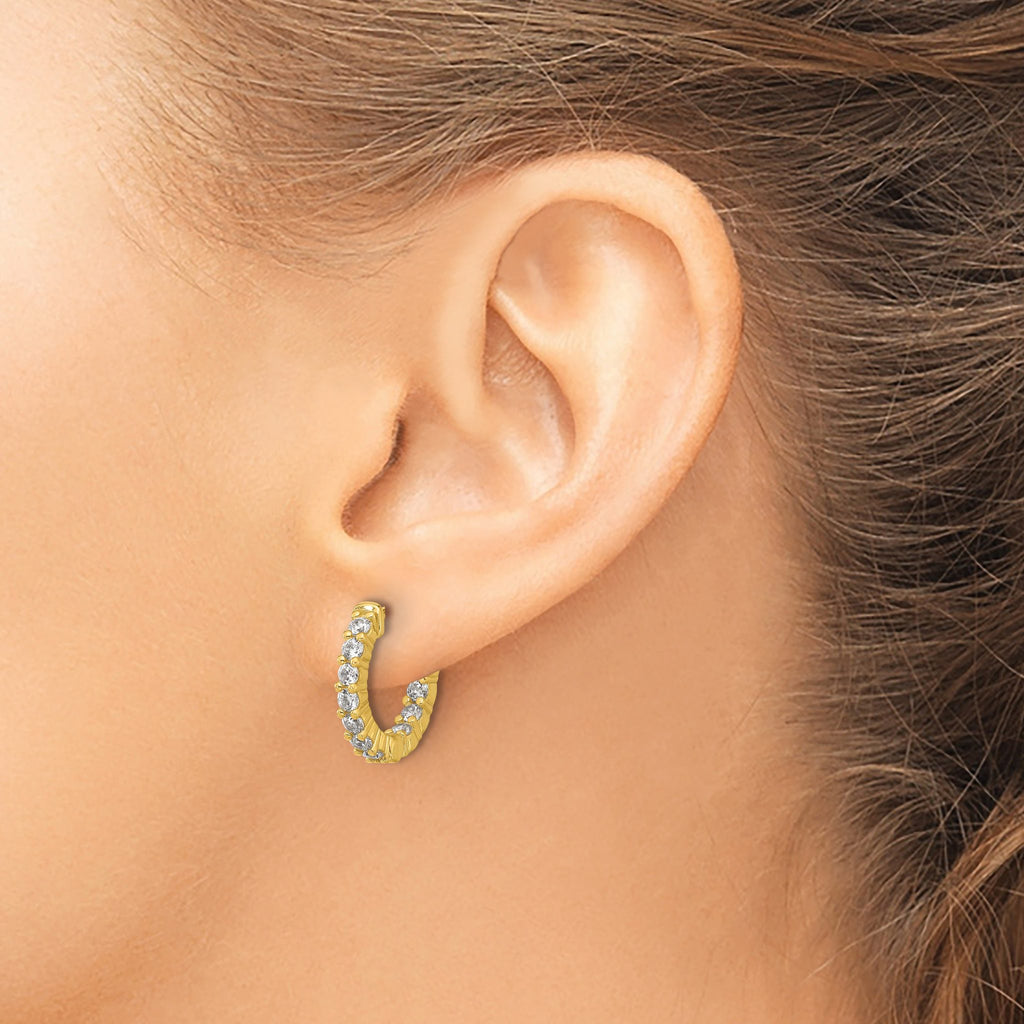 Sterling Shimmer Sterling Silver Gold-tone Flash Gold-plated 2.3mm CZ 20 Stone In and Out Hinged Hoop Earrings