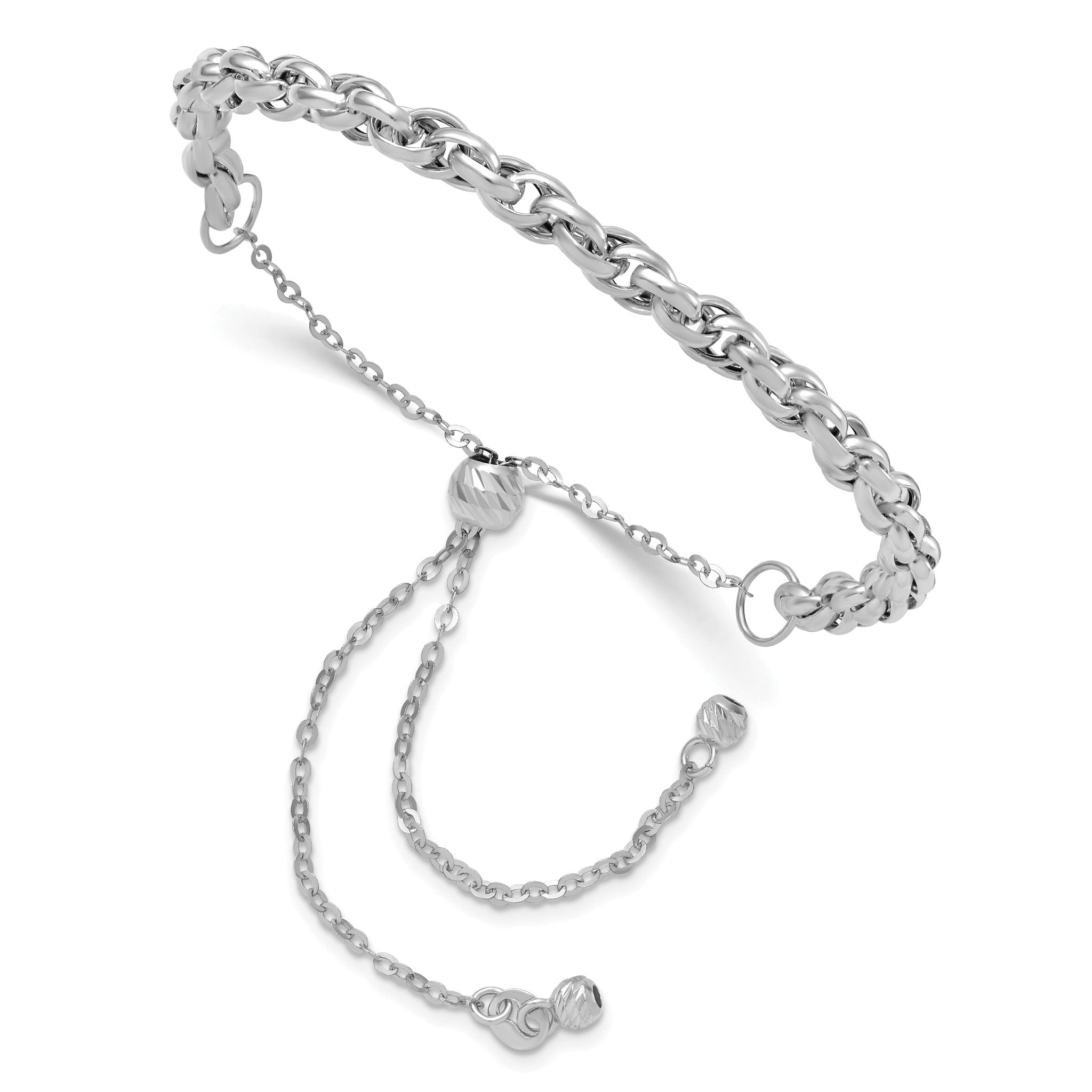 14K White Gold Polished Fancy Link Adj. Bracelet Main image