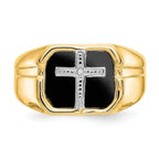 14k Octagon Onyx and AAA Diamond Mens Cross Sterling Silver Ring