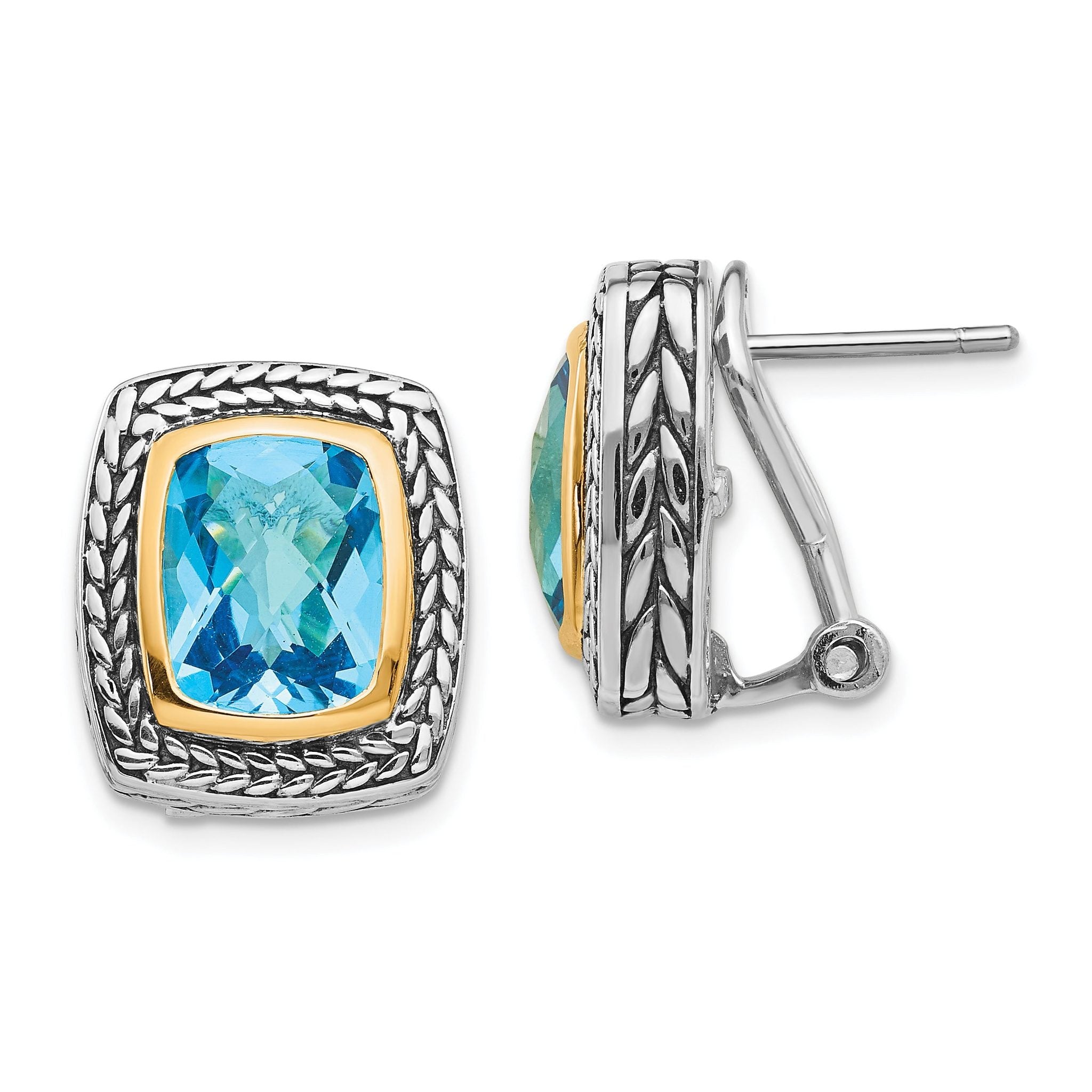 Swiss Blue Topaz Sterling Silver Earrings with 14K Gold Accents, Antique Style Main image