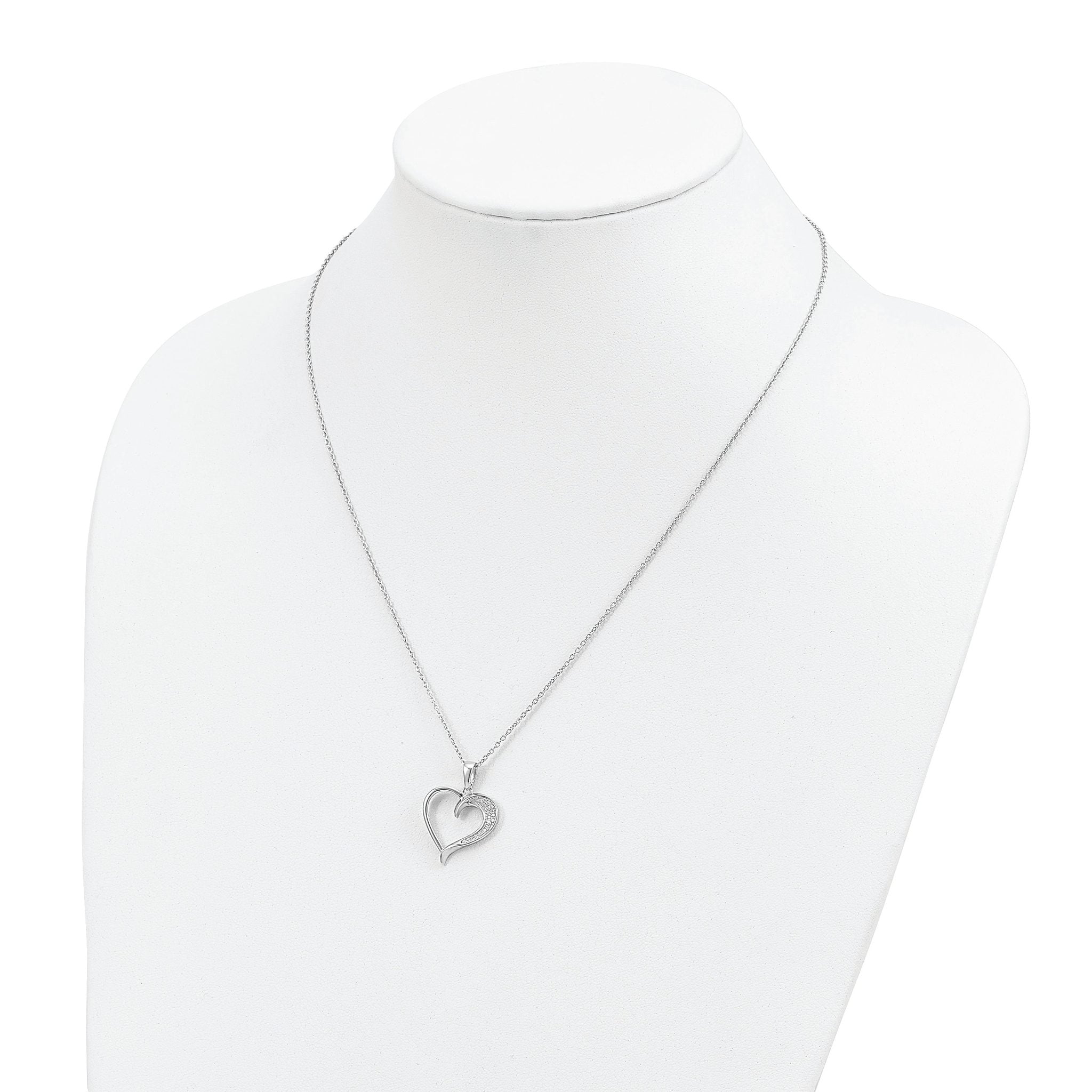 Brilliant Embers Sterling Silver Rhodium-plated 21 Stone 18 inch Micro PavÃƒÆ’Ã†â€™Ãƒâ€šÃ‚Â¢ÃƒÆ’Ã‚Â¢Ãƒâ€šÃ¢â‚¬Å¡Ãƒâ€šÃ‚Â¬ÃƒÆ’Ã¢â‚¬Â¦Ãƒâ€šÃ‚Â¡ CZ Polished Heart Necklace with 2 Inch Extender