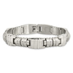 Stainless Steel Brushed and Polished with Black Cubic Zirconia Fancy Link Bracelet for Men