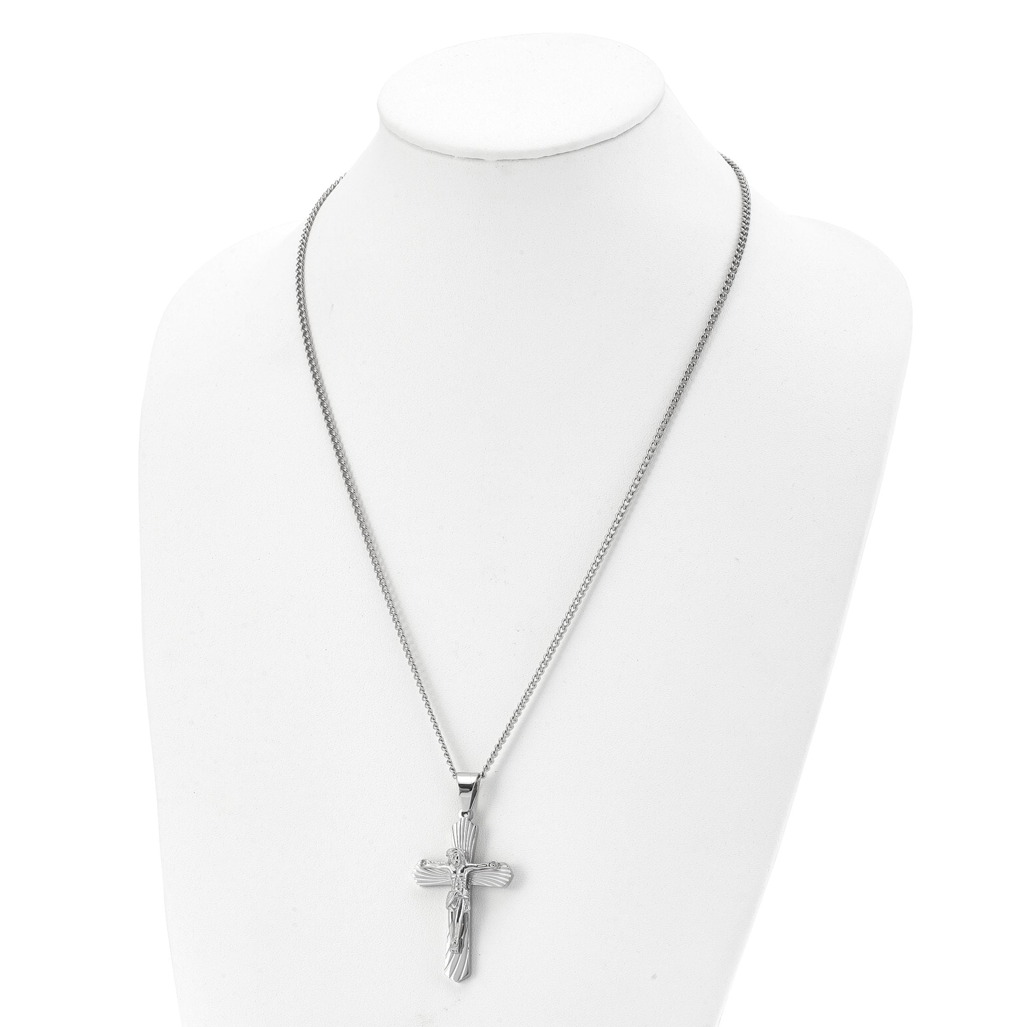Chisel Stainless Steel Polished Crucifix Pendant on a 24 inch Curb Chain Necklace Secondary image