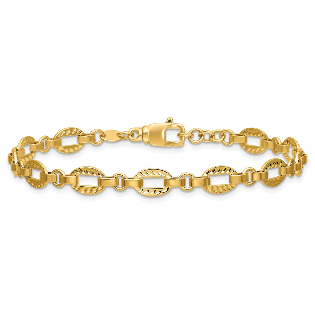 14K Polished and Diamond-cut Fancy Link w/.5in Ext. Bracelet