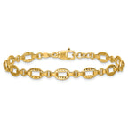 14K Polished and Diamond-cut Fancy Link w/.5in Ext. Bracelet