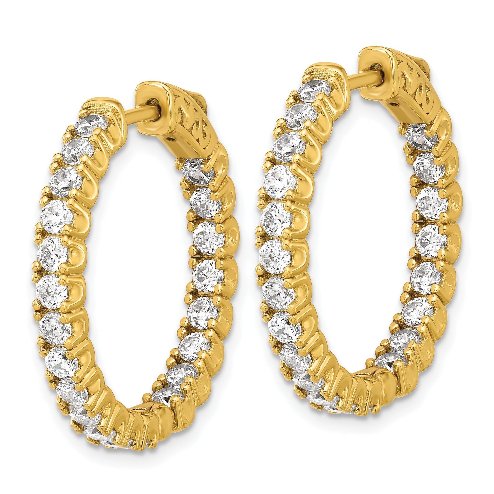 Sterling Shimmer Sterling Silver Gold-tone Flash Gold-plated 2.5mm CZ 42 Stone In and Out Hinged Hoop Earrings Secondary image
