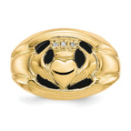 10 Karat Men's Diamond and Black Onyx Claddagh Ring