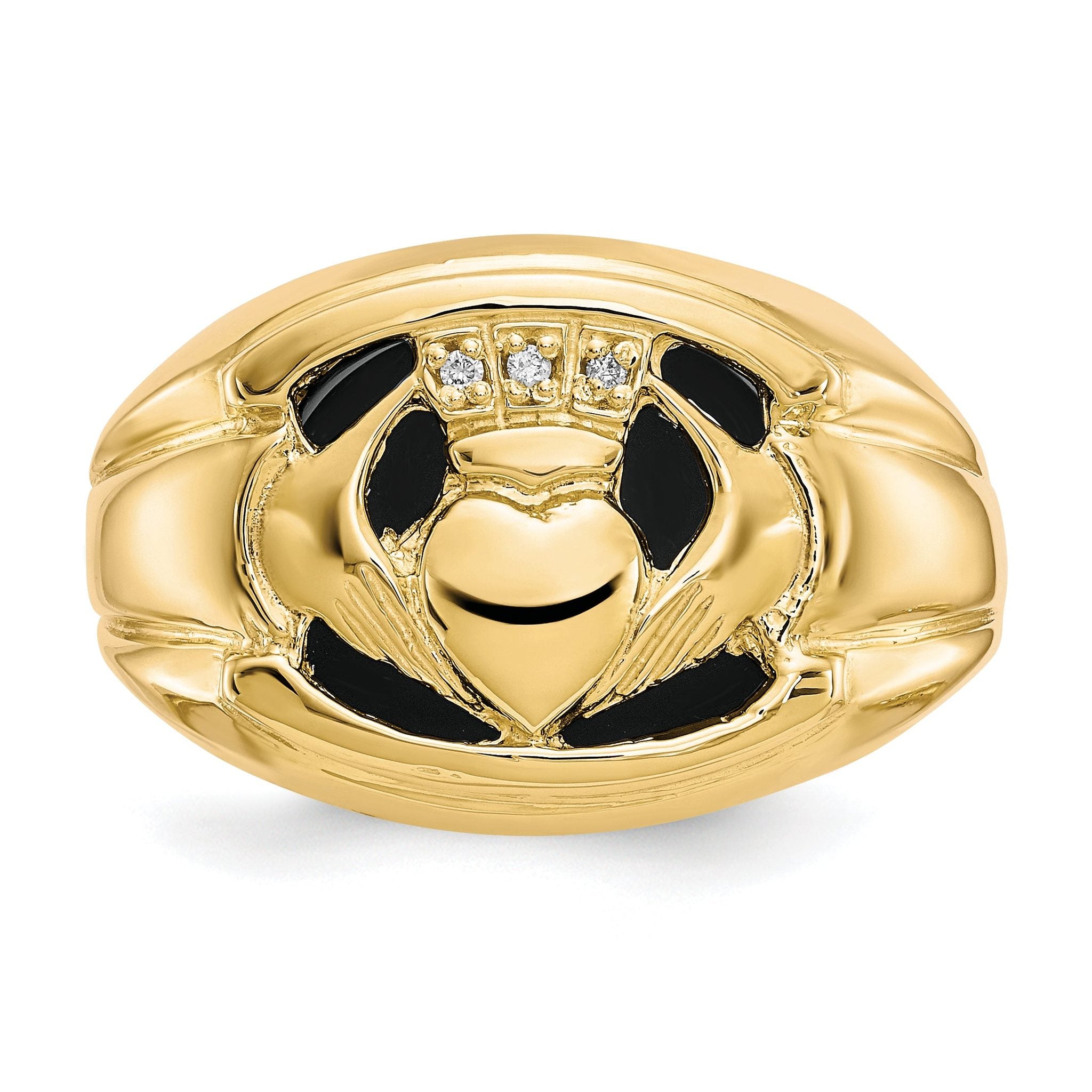 10 Karat Men's Diamond and Black Onyx Claddagh Ring