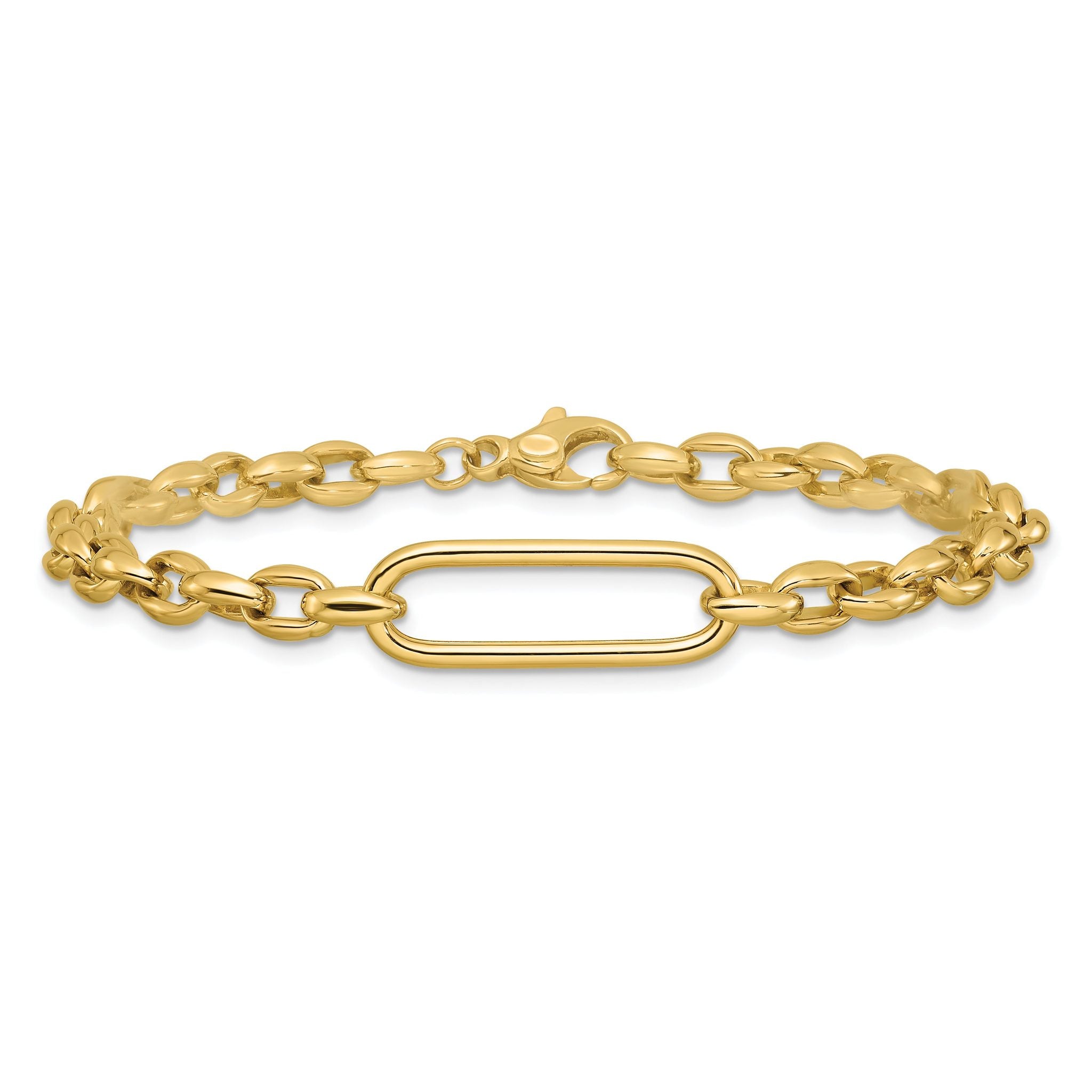 14K Polished Fancy Elongated Oval Link Bracelet