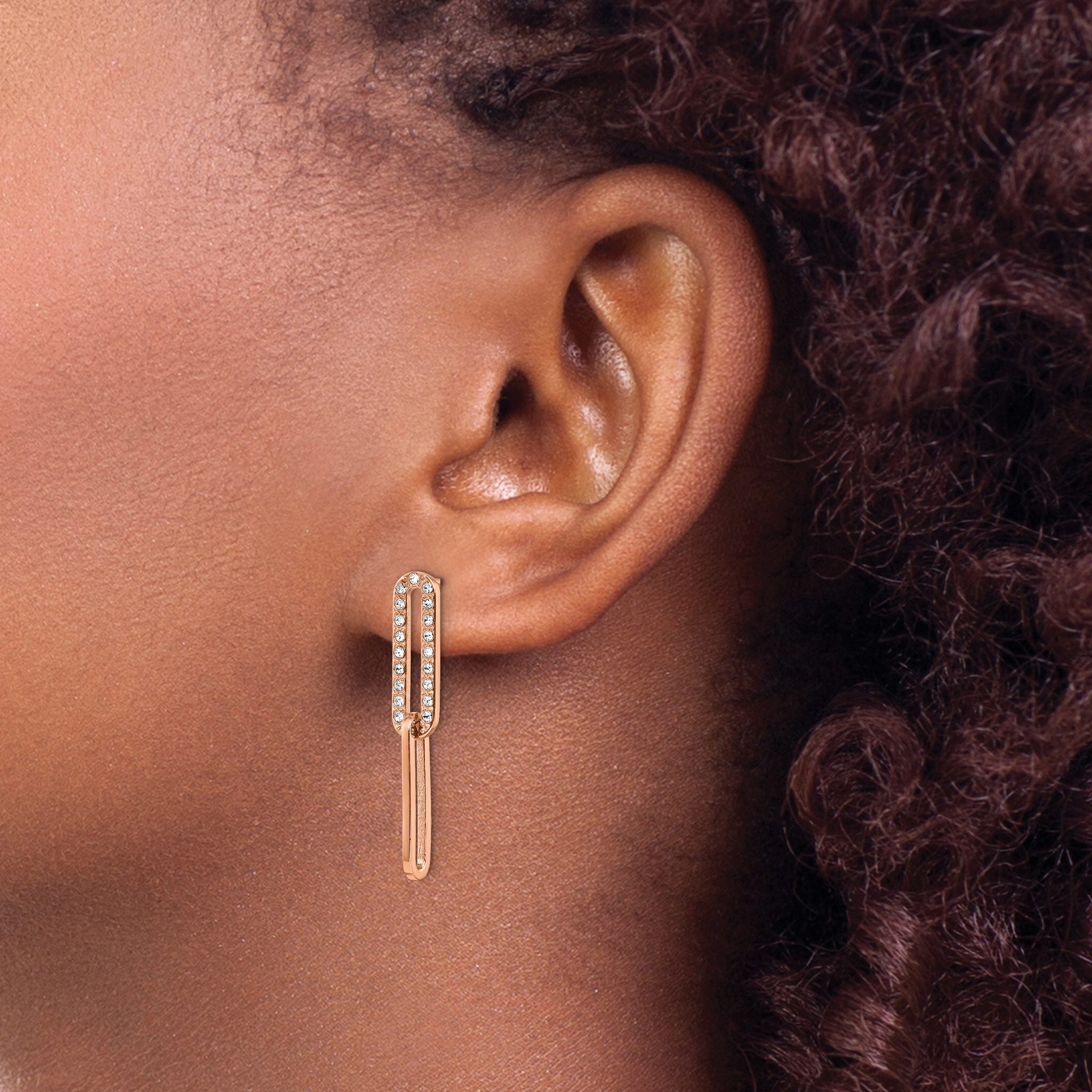 Stainless Steel Rose Gold-Tone Polished Lab-Created Crystal Drop Dangle Earrings for Women
