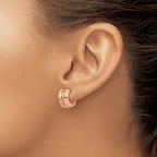 Stainless Steel Rose Gold-Tone Polished Hinged Lab-Created Crystal Huggie Hoop Earrings