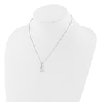 Sterling Silver Rhodium-plated 7-8mm White Teardrop Freshwater Cultured Pearl and CZ 17 inch Necklace and Post Dangle Earrings Set