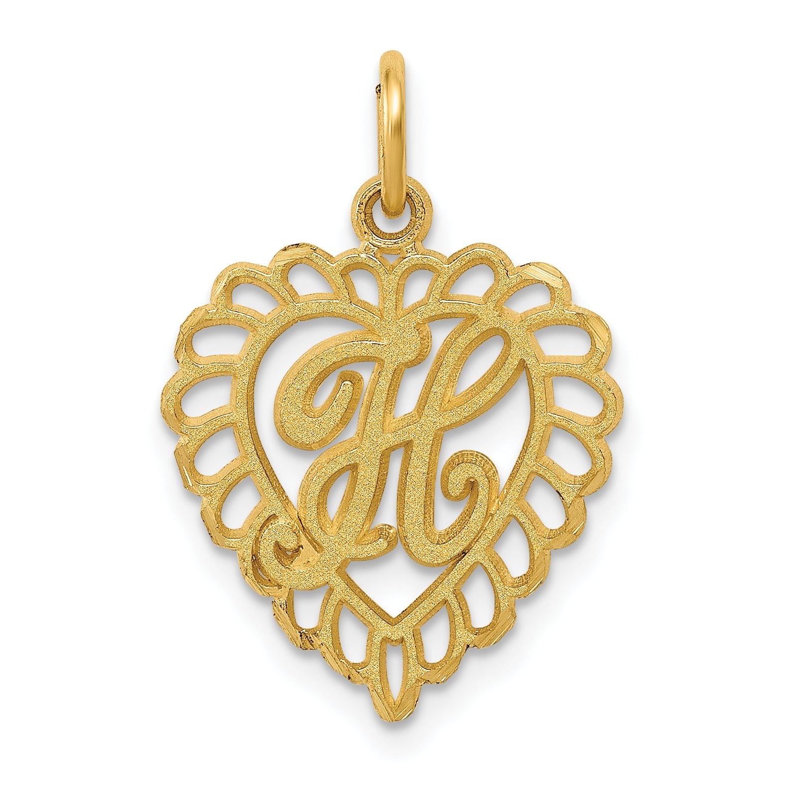 14K Gold Heart-Shaped Letter H Charm with Diamond-Cut Sandblasted Finish Main image