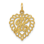 14K Gold Heart-Shaped Letter H Charm with Diamond-Cut Sandblasted Finish