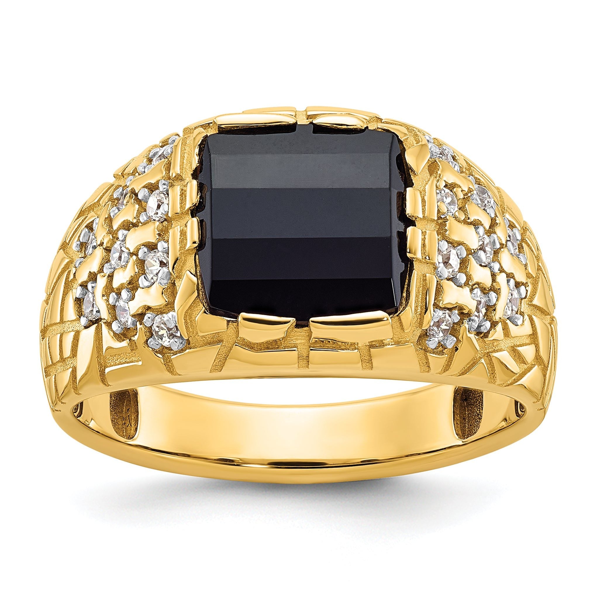 14k Mens Barrel Onyx and Diamond Nugget Ring Mounting, Mounting Only Main image