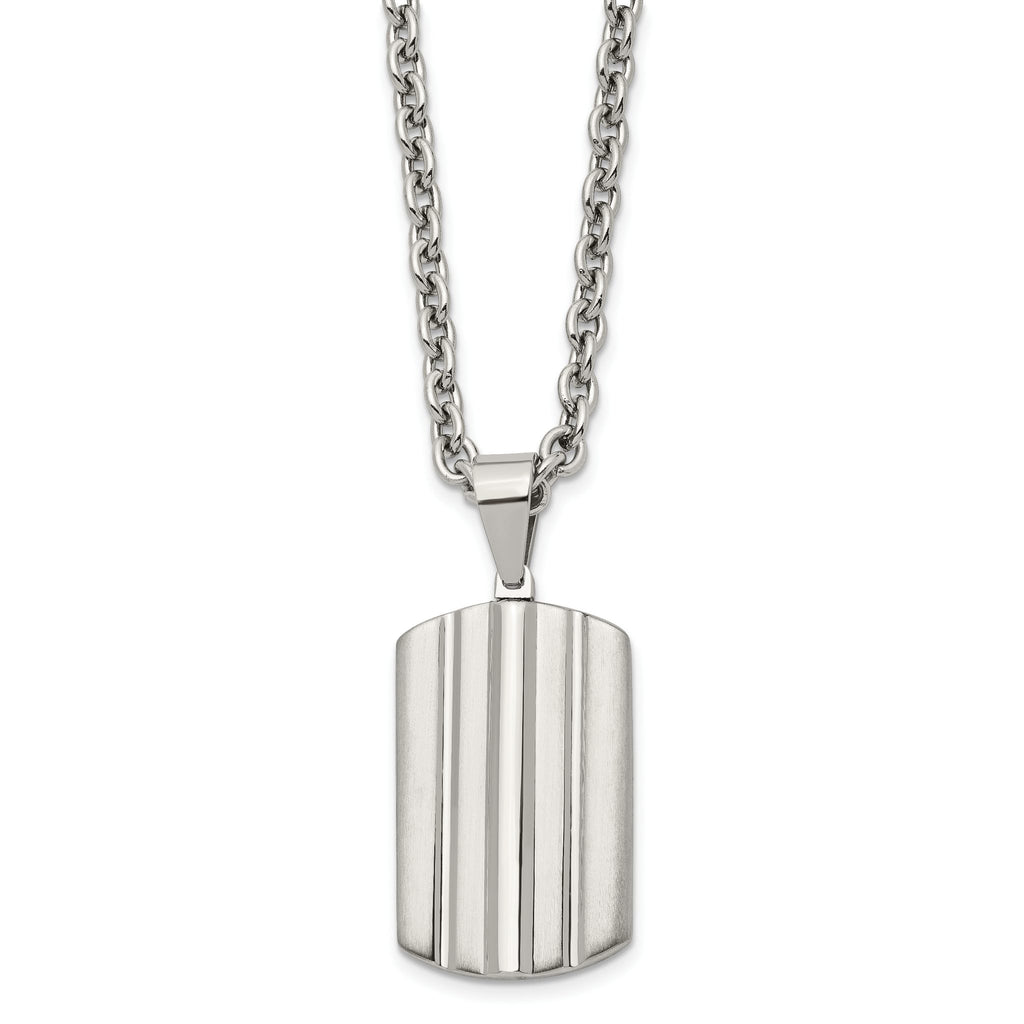 Grooved Dog Tag Necklace in Stainless Steel, 24 in