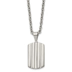Grooved Dog Tag Necklace in Stainless Steel, 24 in