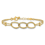14KTT Pol/Texture/Dia-cut 2-Strand Oval w/.5in Ext. Bracelet