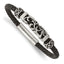 Stainless Steel Polished with Antiqued Beads Braided Black Leather Bracelet for Men