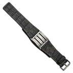 Stainless Steel Brushed Black Leather Adjustable Buckle Bracelet