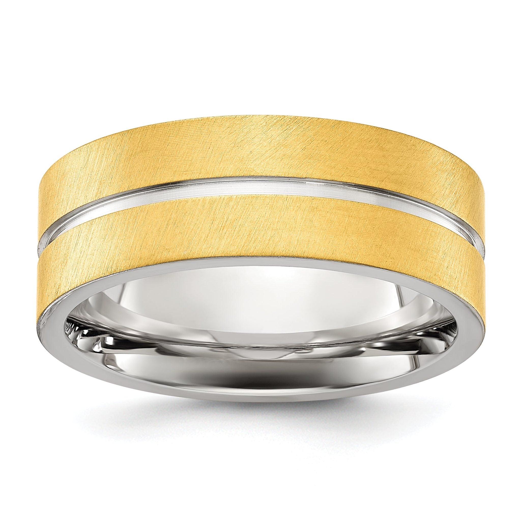 Grooved Wedding Band in Stainless Steel & Gold-Tone, 8mm Main image