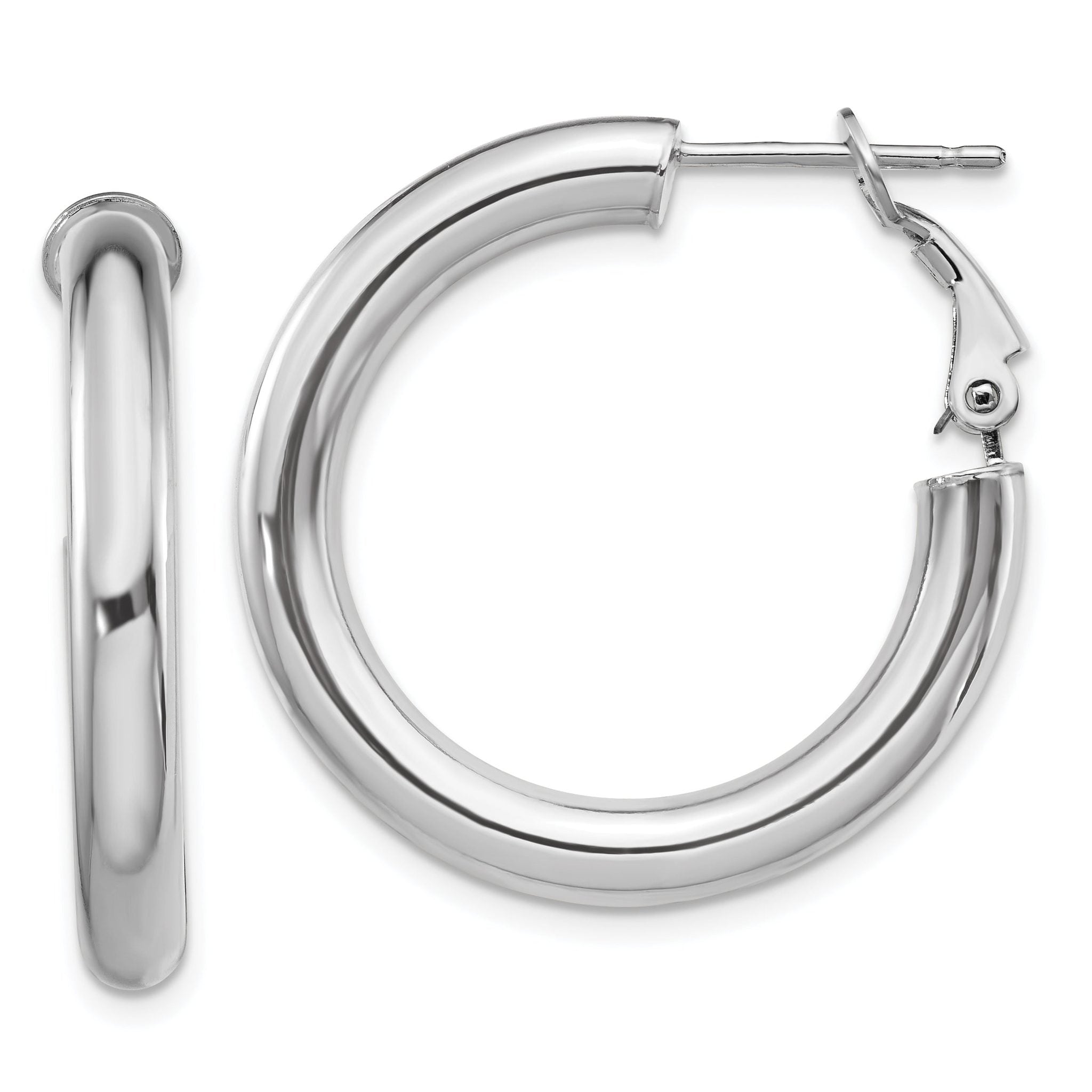 14K White Gold Polished Hoop Earrings with Omega Back Elegant & Lightweight Main image