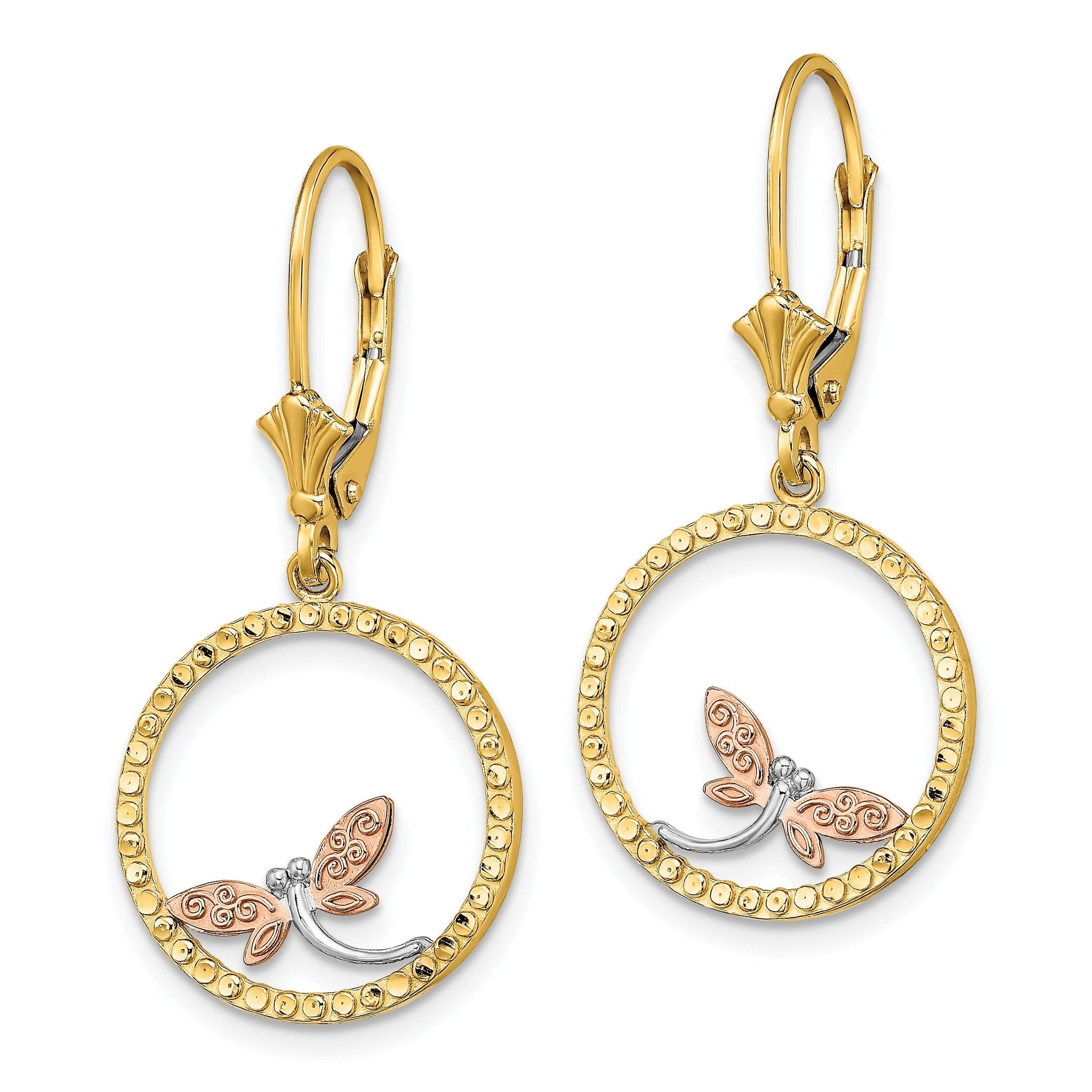 14K Two-Tonew/White Rhodium D/C Dragonfly Earrings Secondary image