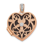 14K Rose Gold 18mm Vintage Heart w/Diamond blk interior Locket