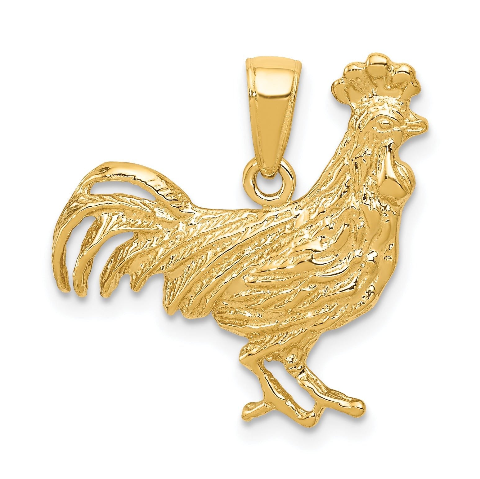 14K Gold Rooster Pendant for Men with Polished Solid Finish