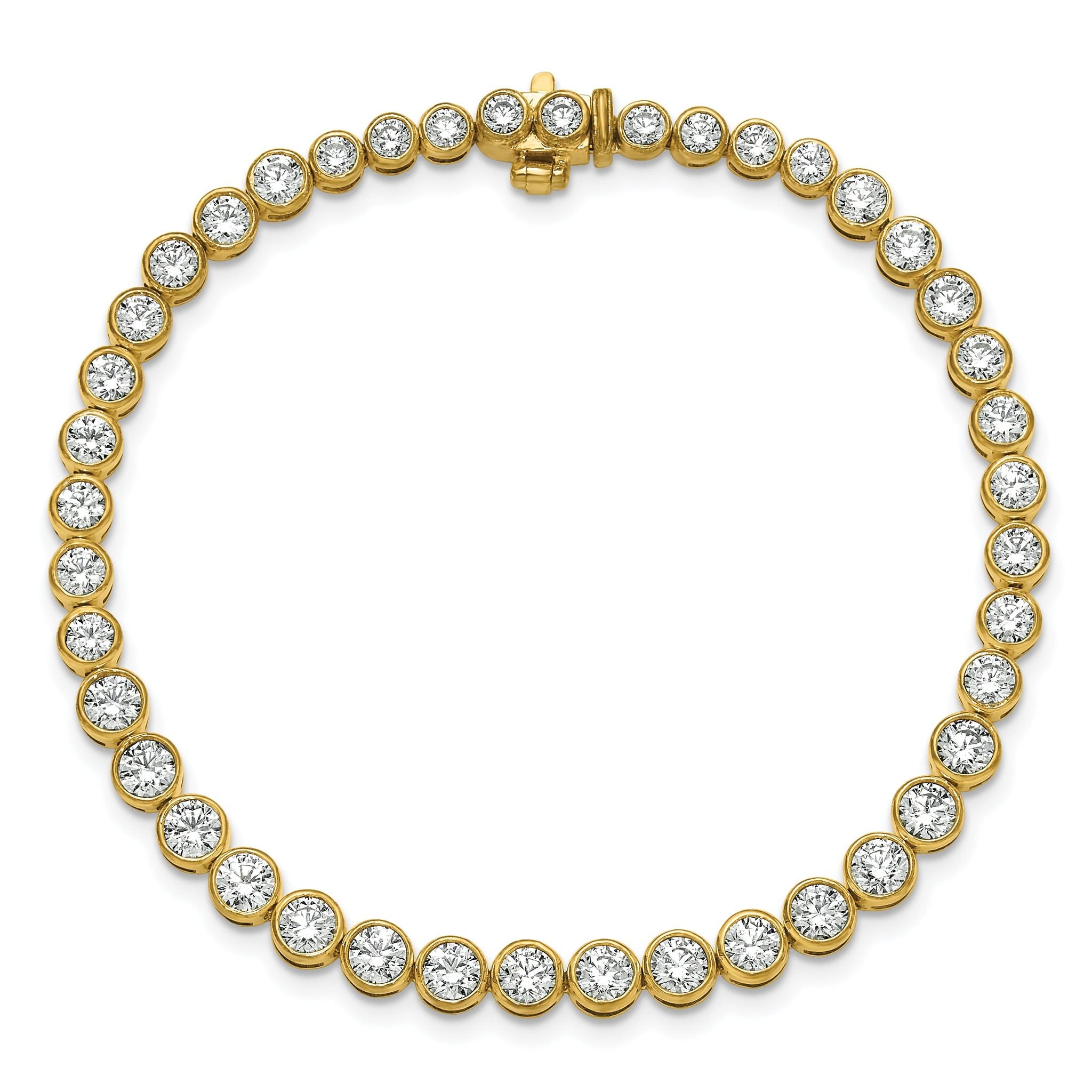 14k 5 carat Lab Grown Diamond VS/SI+ G+ Complete Round Bezel Set 7 inch Tennis Bracelet