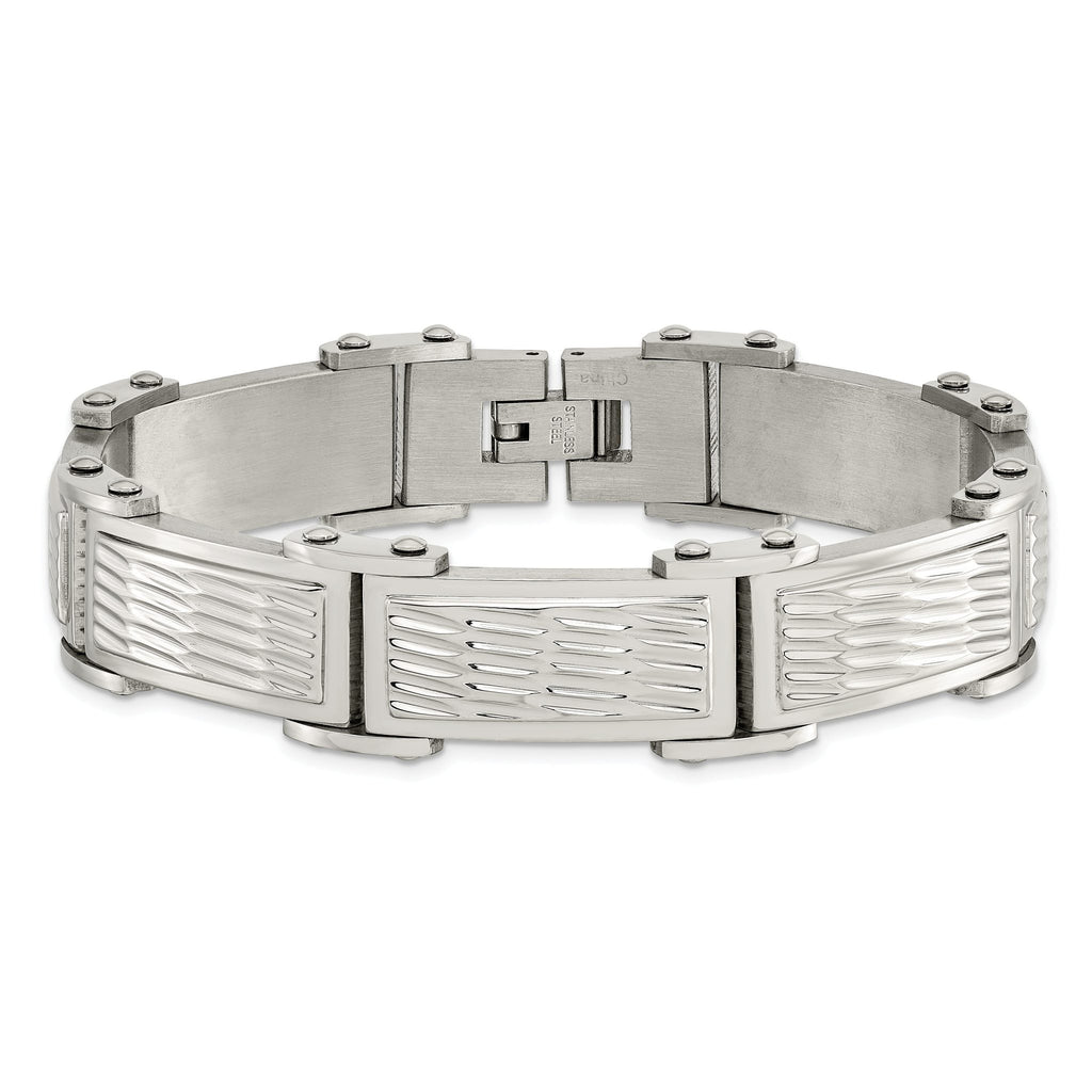 Stainless Steel Brushed Polished and Textured Link Bracelet for Men