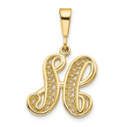 14K Gold Polished Filigree Letter H Initial Pendant Elegant Large Design