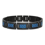Stainless Steel Polished Black IP-plated with Blue Carbon Fiber Inlay Link Bracelet for Men