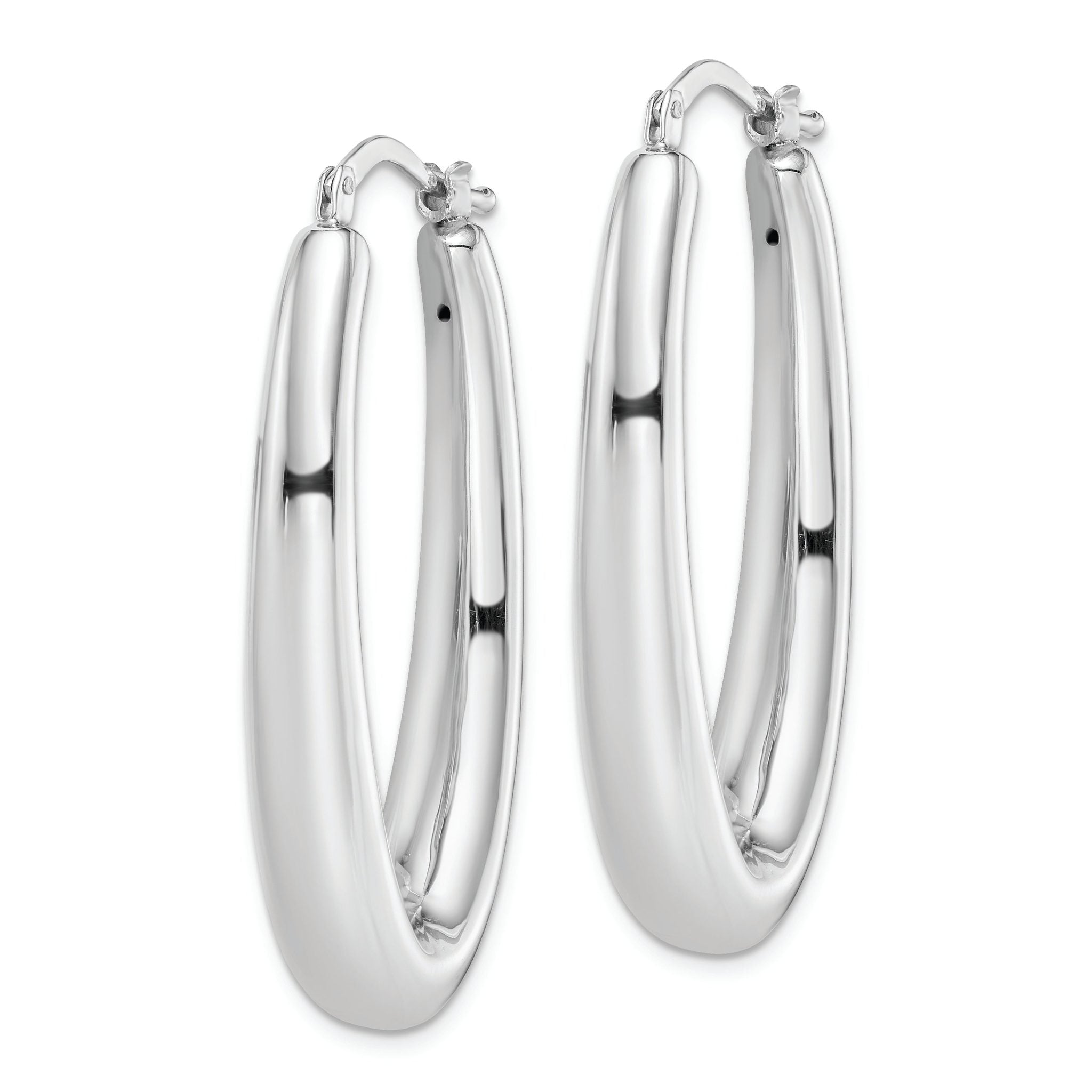 Sterling Silver Rhodium-plated Polished Hollow Oval Hoop Earrings Secondary image