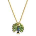 Luxury Giftware by Jere Pewter Bejeweled Crystals Gold-tone Enameled PROUD AS A PEACOCK Strutting Peacock Trinket Box with Matching 18 Inch Necklace