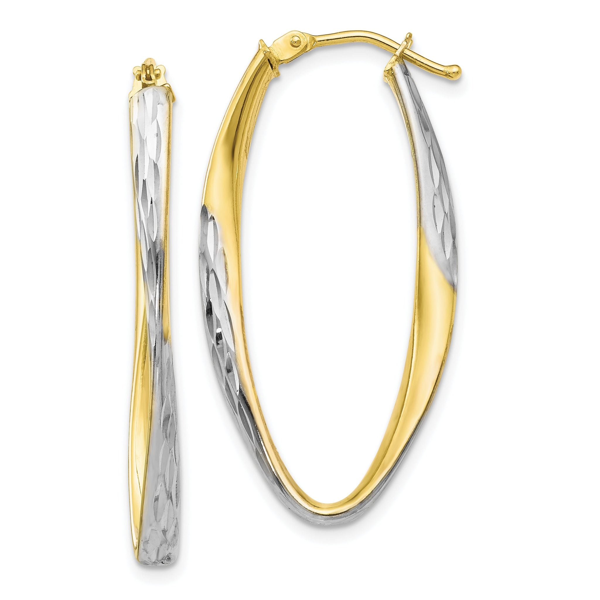 10K Gold White Rhodium-Plated Diamond-Cut Hoop Earrings Elegant Hollow Design Main image