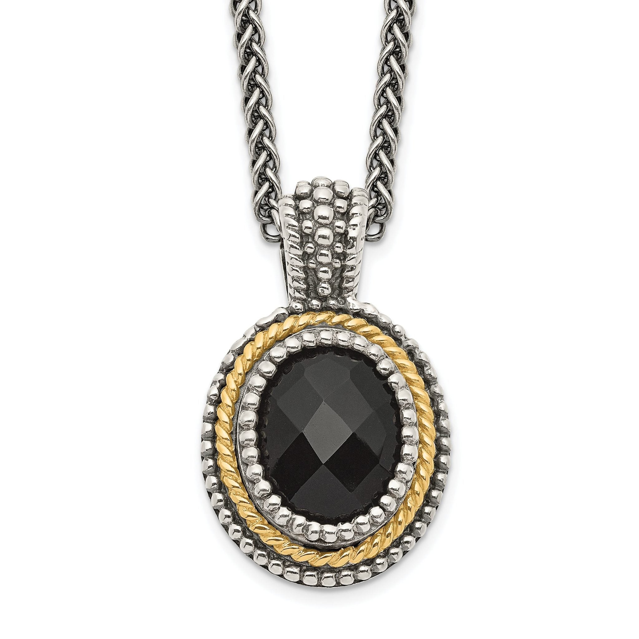 Shey Couture Sterling Silver with 14K Accent 18 Inch Antiqued Checkerboard-cut Black Onyx Necklace Main image