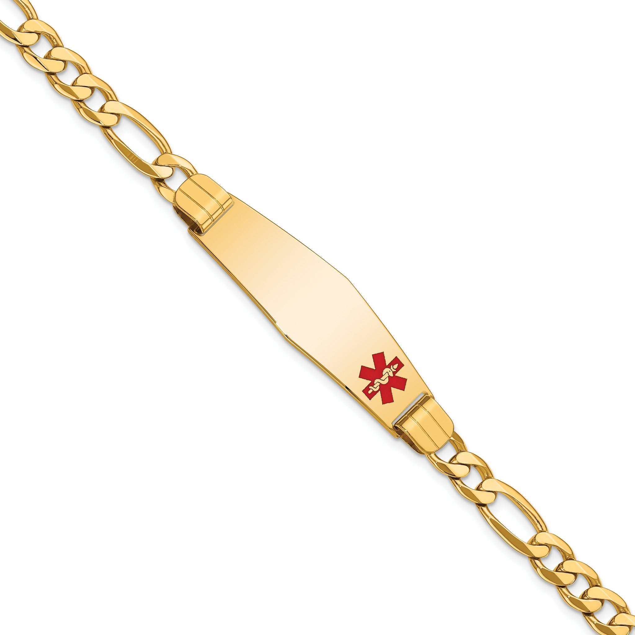 14K Medical Soft Diamond Shape Red Enamel Flat Figaro Link ID Bracelet Main image