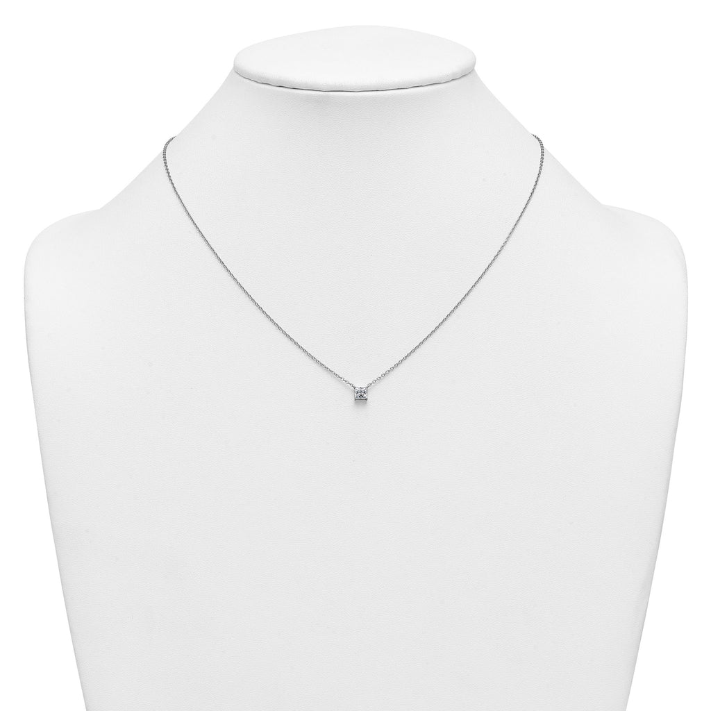 14k White Gold 1/2 carat Lab Grown Diamond VS+ F+ Princess Complete 18 inch Four Prong Pendant Necklace