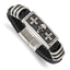 Stainless Steel Antiqued and Polished Enameled Skull with Crosses Black Braided Faux Leather Bracelet for Men