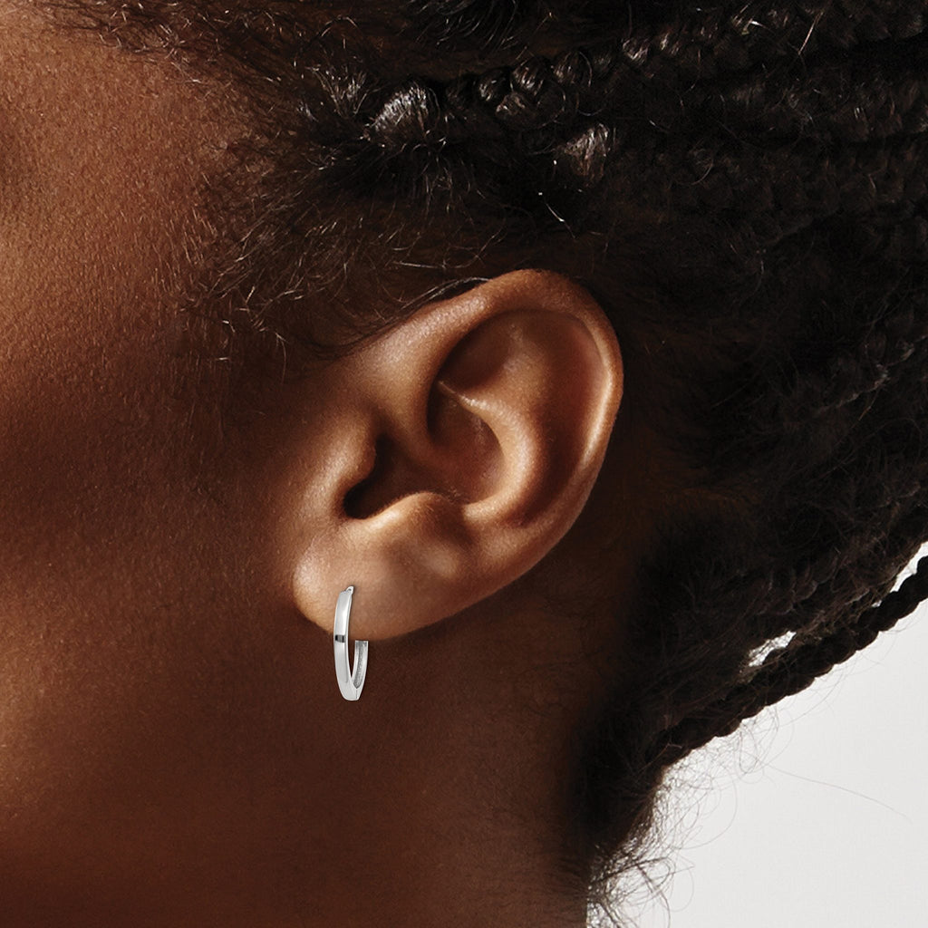 10K White Gold Polished Huggie Hoop Earrings with Rhodium Plating
