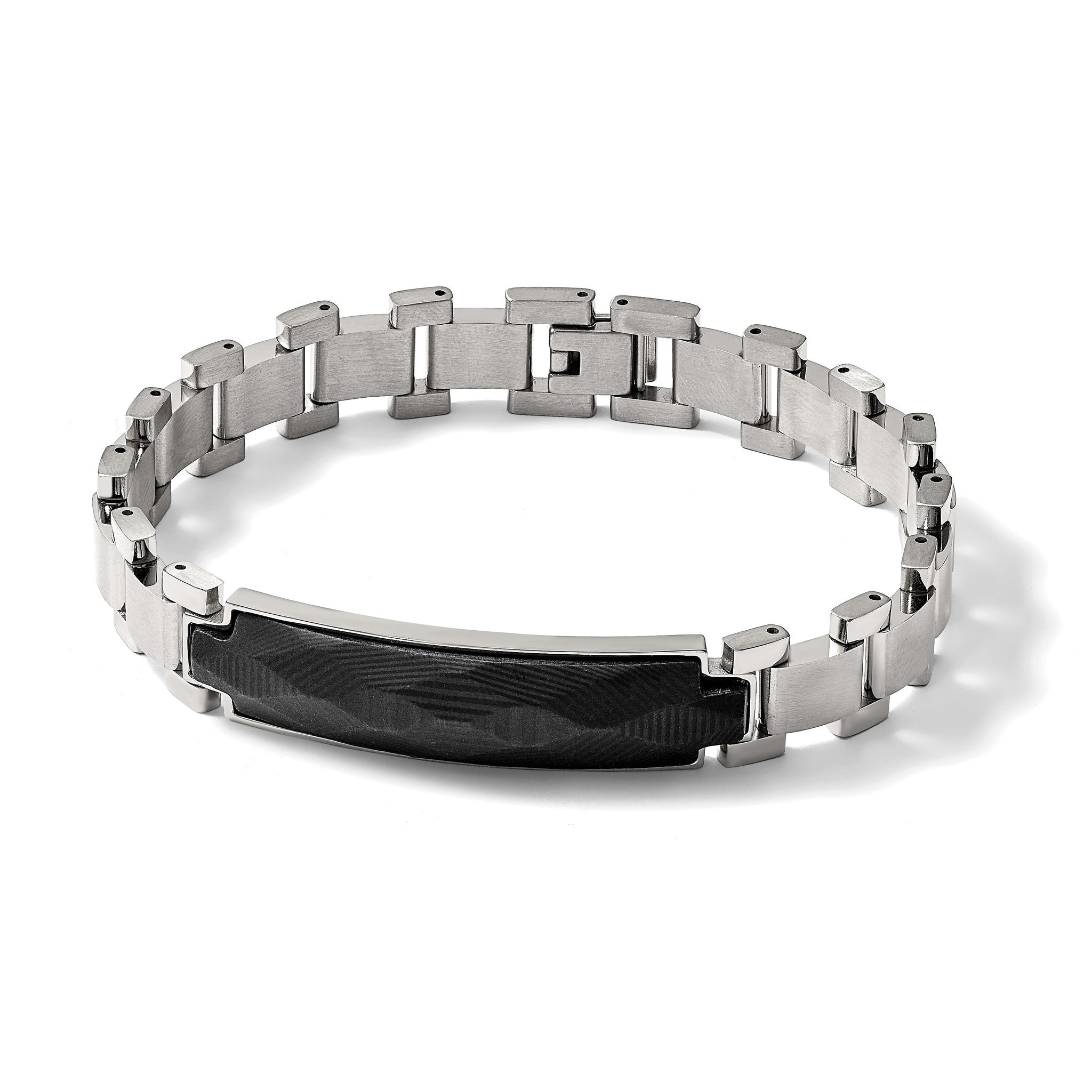 Stainless Steel Brushed and Polished with Carbon Fiber Inlay Bracelet for Men