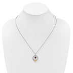 Shey Couture Sterling Silver Rhodium-plated Twisted Circle with 14k Leaf Accent Round Garnet Dangle 18 inch with 2 inch Extension Necklace