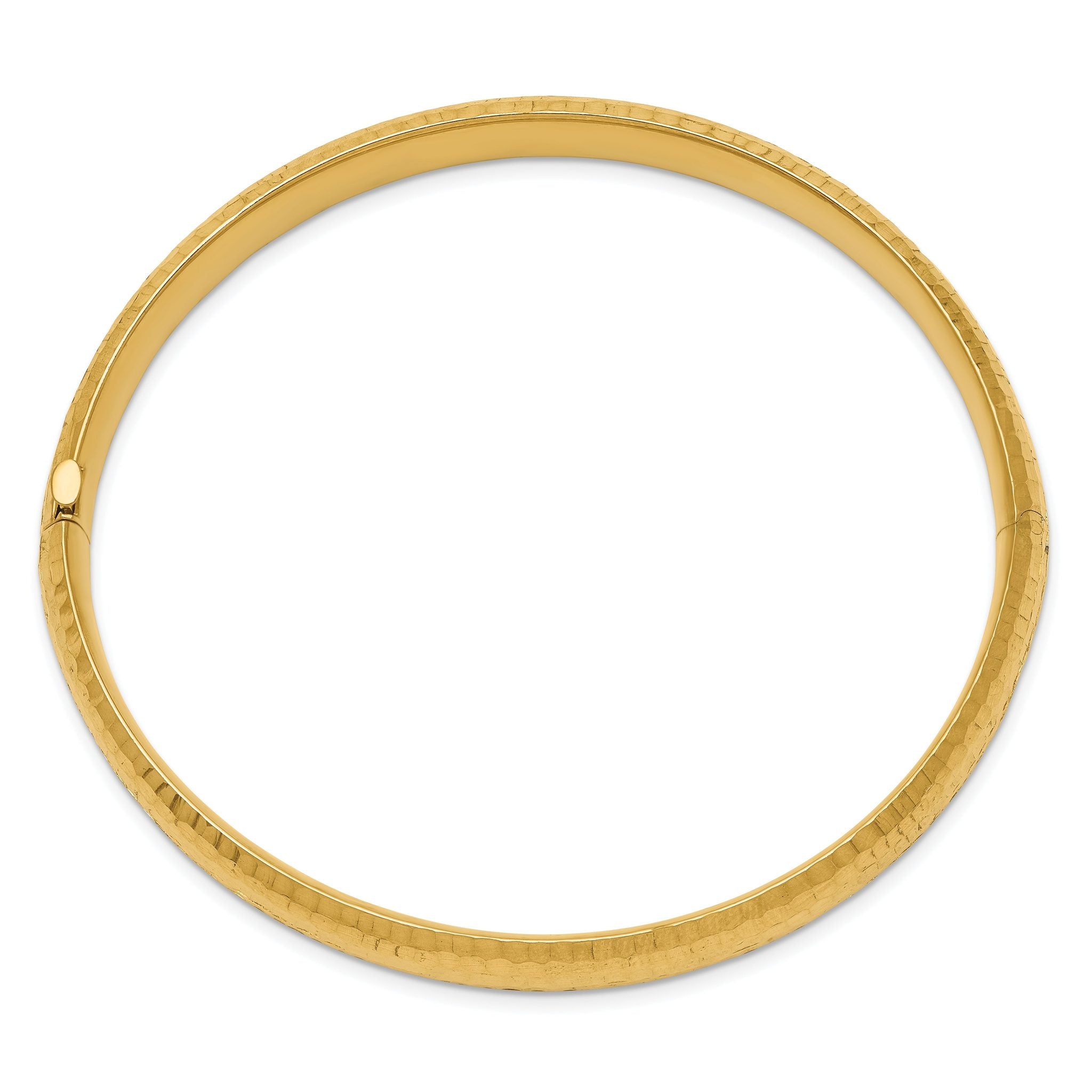 14K Gold Hinged Bangle Bracelet with Hammered Diamond-Cut Finish