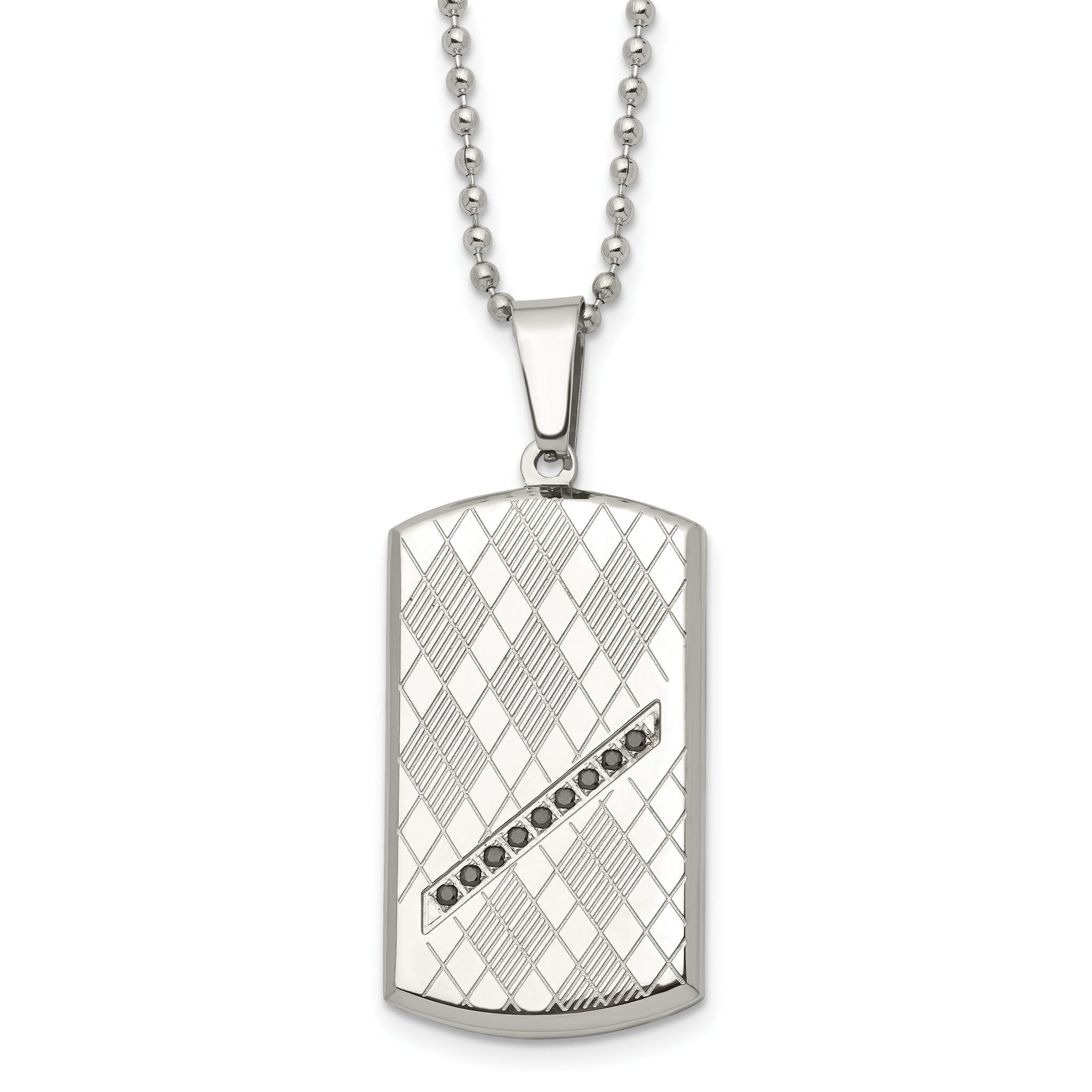 Black CZ Dog Tag Necklace in Stainless Steel Main image
