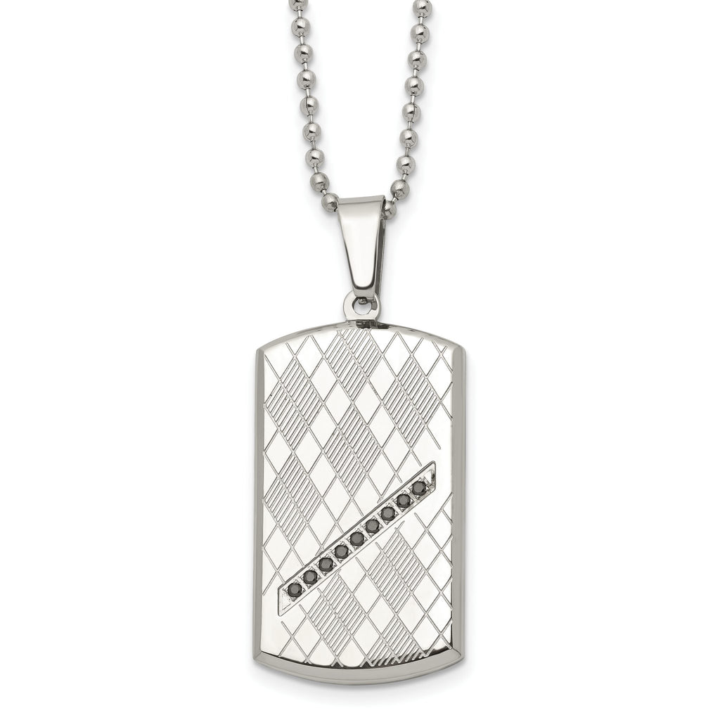Black CZ Dog Tag Necklace in Stainless Steel