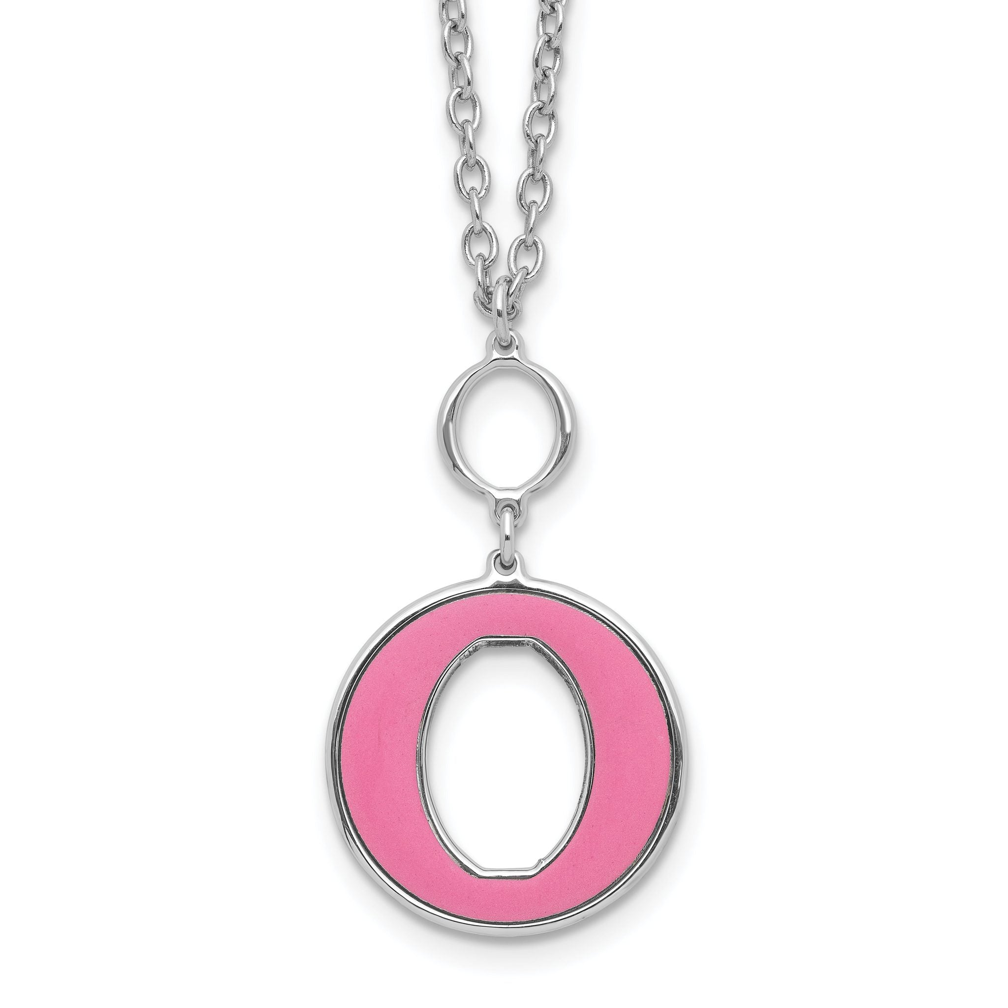 Sterling Silver Rhodium-Rhodium-Plated 18in With 2 Inch Extention Pink Enamel Circle Necklace Main image