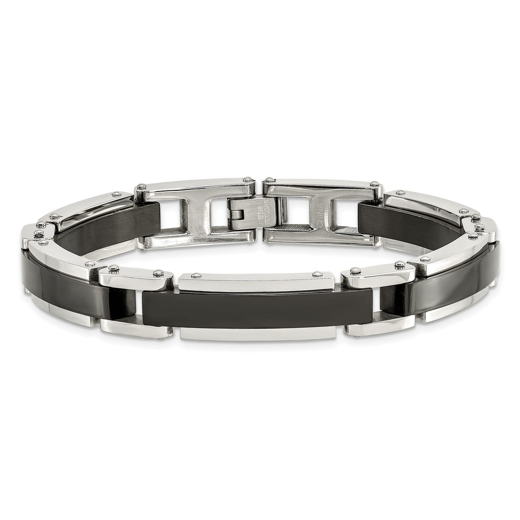 Stainless Steel Polished Black IP-plated Link Bracelet for Men