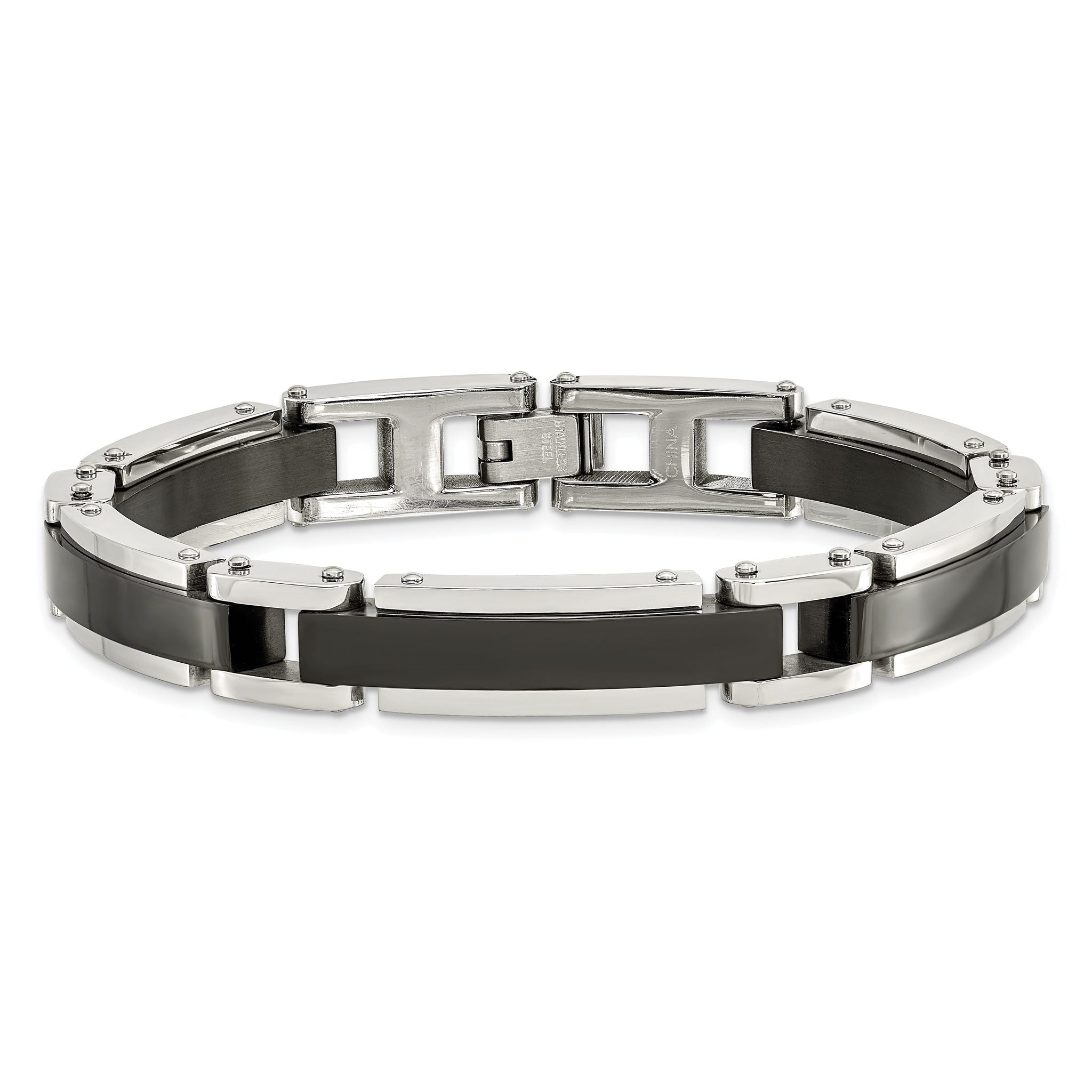 Stainless Steel Polished Black IP-plated Link Bracelet for Men