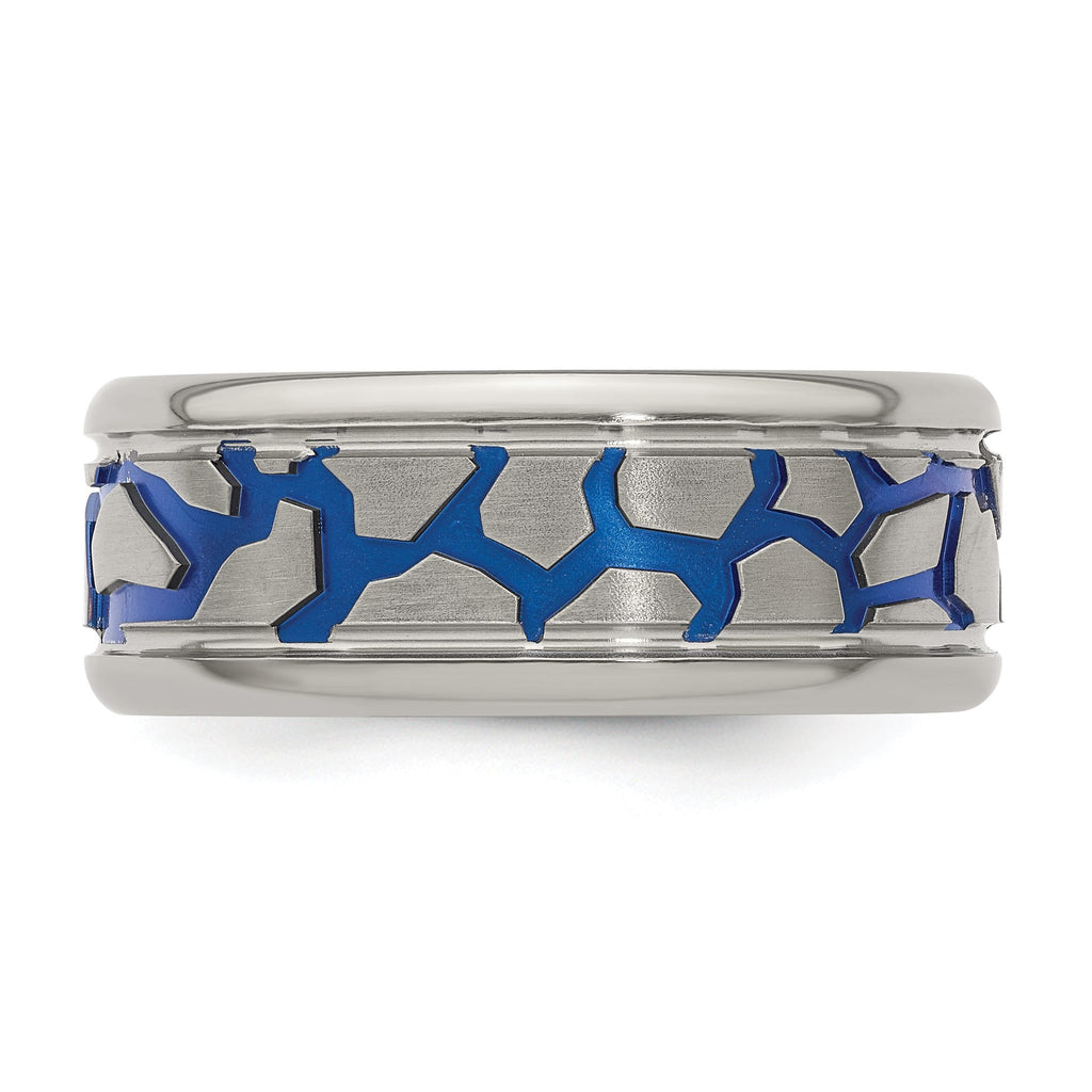 Titanium Blue Anodized 9mm Wedding Band with Reptile Pattern